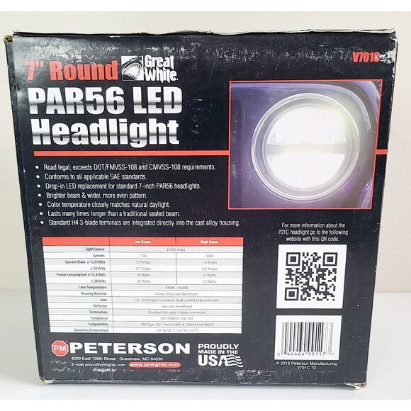 Peterson V701C 7" Round PAR56 LED Headlight Easy Installation D.O.T. Legal Used - Picture 4 of 11